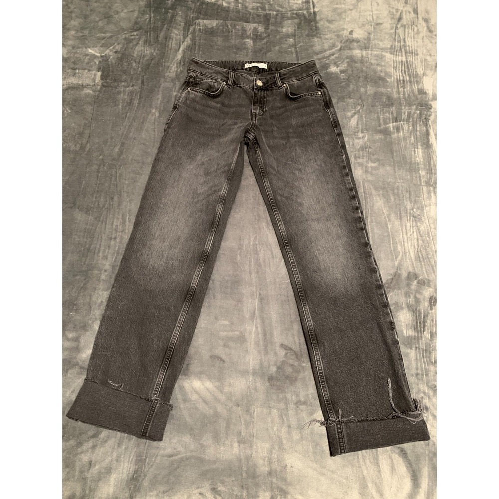 Zara Jeans Womens Size 2 Straight Leg Faded Black Raw Hem Denim